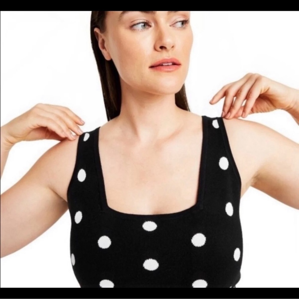 Victor Glemaud Polka Dot Crop Tank Top Black White Size XL Square Neck